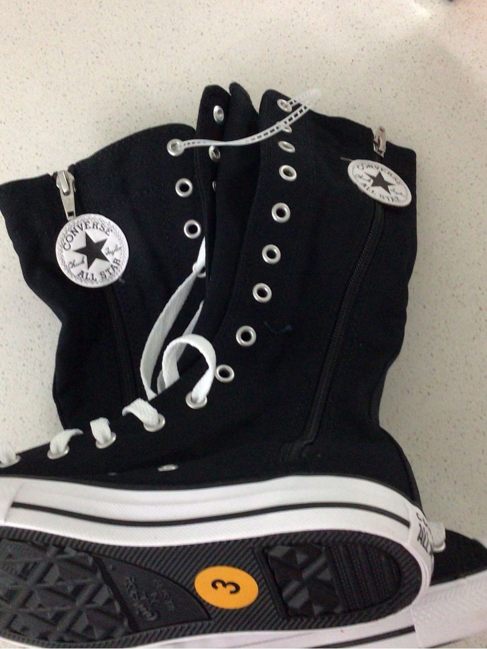 Converse Kids Black High-Top Zip Lace Sneakers with White Trim